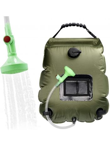 Tragbare Solar-Wärmflaschenwasch-Duschtasche für den Außenbereich, geeignet zum Camping, Baden und Baden (Militärgrün)