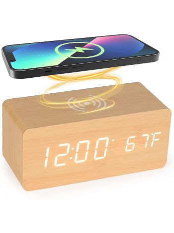 Smart Led Holz Digital Elektronische Wecker Wiederaufladbare Uhr Nacht Drahtlose Lade Digitale Holz Uhr1 Stk